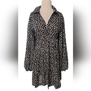 Umgee Black and White Collared Babydoll Dress